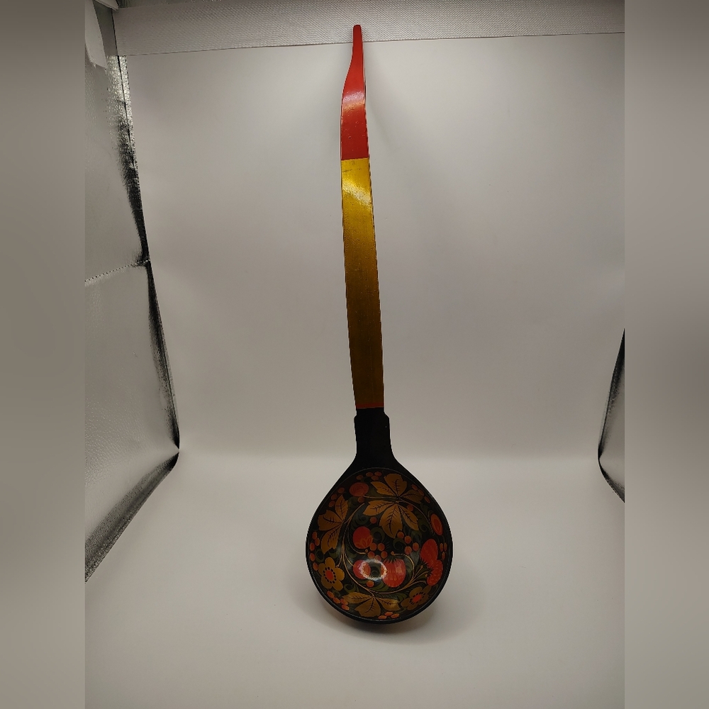 Russian Khokhloma Wooden Ladle Wall Hanging Folk Art Hand Painted 19" Decor
